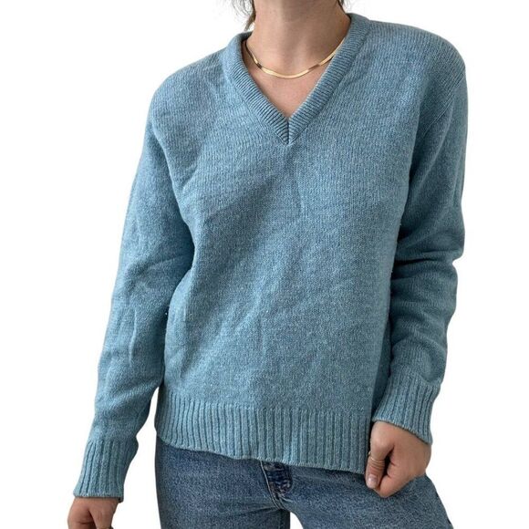 Vintage 1970s Unisex Light Bue Robert Bruce Wool V Neck Sweater Sz M Made USA - Picture 4 of 8
